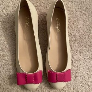 Anthro dress shoes with bright pink bow